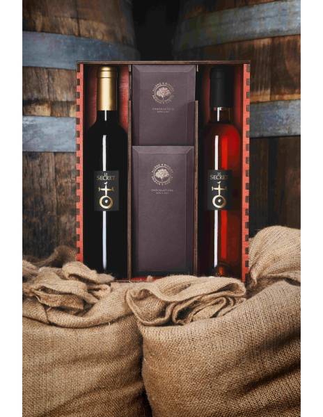 Coffret cadeau prestigieux chocolat et vin à offrir, cadeau d'entreprise au domaine Enclos de la Croix à Lansargues près de Montpellier